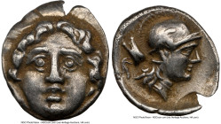 PISIDIA. Selge. Ca. 4th century BC. AR obol (11mm, 8h). NGC Choice XF. Head of gorgoneion / Head of Athena right, wearing crested, winged Attic helmet...