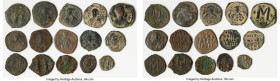 ANCIENT LOTS. Byzantine. Lot of fifteen (15) AE issues. VG-Choice Fine. Includes: Fifteen Byzantine AE issues, various denominations, rulers, and type...