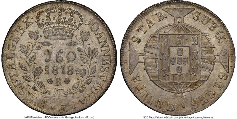 João VI 960 Reis 1818-R MS62 NGC, Rio de Janeiro mint, KM326.1. First year of ty...
