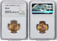 Elizabeth II gold Sovereign 1958 MS64 NGC, KM908, S-4125. HID09801242017 © 2024 Heritage Auctions | All Rights Reserved www.HA.com/TexasAuctioneerLice...