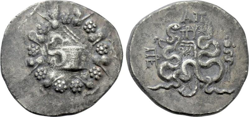 MYSIA. Pergamon. Cistophor (Circa 166-67 BC). 

Obv: Cista mystica with serpen...