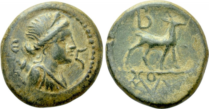 KINGS OF GALATIA. Amyntas (39-25 BC). Ae. 

Obv: Draped bust of Artemis right,...