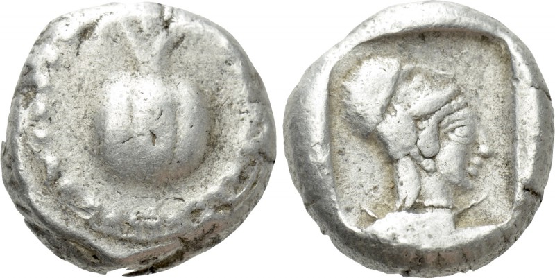 PAMPHYLIA. Side. Stater (Circa 460-430 BC). 

Obv: Pomegranate.
Rev: Helmeted...