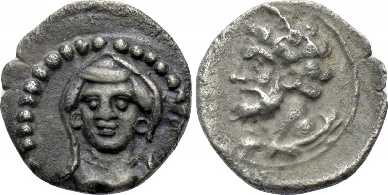 CILICIA. Uncertain. Hemiobol (4th century BC). 

Obv: Veiled and draped bust o...