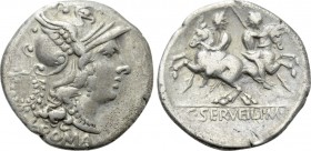 C. SERVILIUS M. F. Denarius (136 BC). Rome.