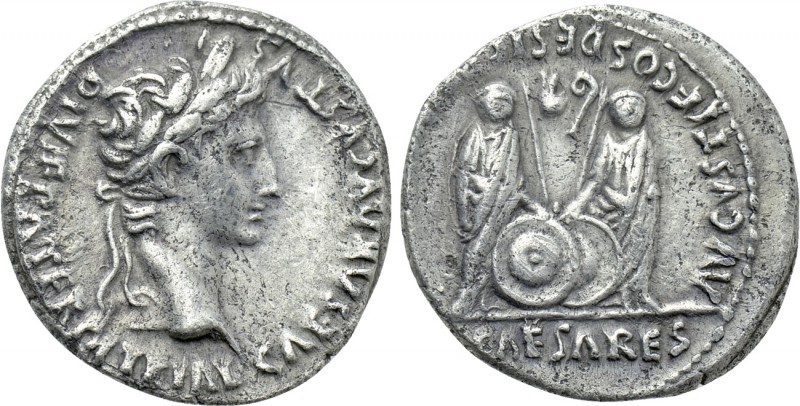 AUGUSTUS (27 BC-14 AD). Denarius. Lugdunum. 

Obv: CAESAR AVGVSTVS DIVI F PATE...