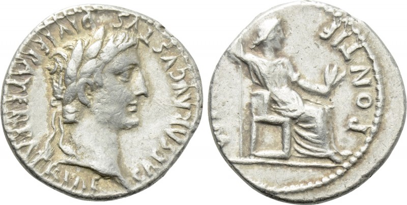 AUGUSTUS (27 BC-14 AD). Denarius. Lugdunum. 

Obv: CAESAR AVGVSTVS DIVI F PATE...