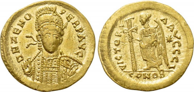 ZENO (Second reign, 476-491). GOLD Solidus. Constantinople. 

Obv: D N ZENO PE...