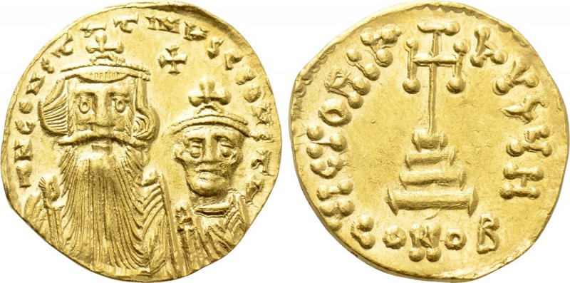 CONSTANS II with CONSTANTINE IV (641-668). GOLD Solidus. Constantinople. 

Obv...