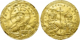 BASIL II BULGAROKTONOS with CONSTANTINE VIII (976-1025). GOLD Histamenon Nomisma. Constantinople.