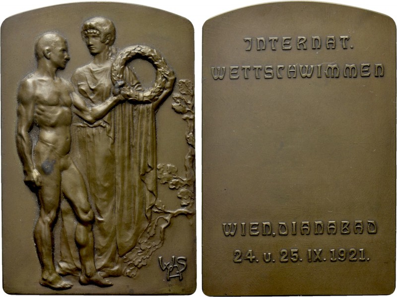 AUSTRIA. Bronze Plaque (1921). Issued for the International Swim Competition at ...