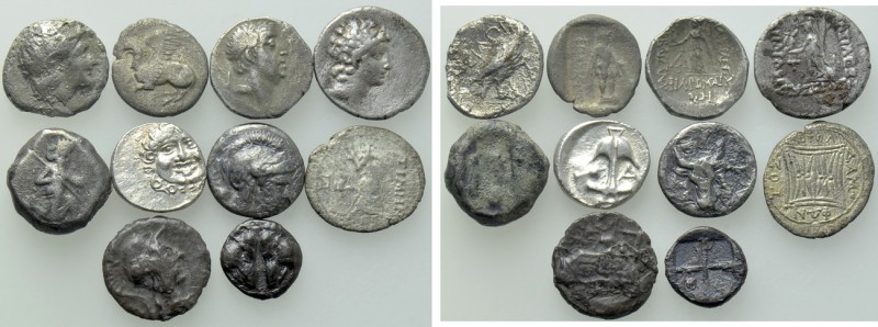 10 Greek Silver Coins. 

Obv: .
Rev: .

. 

Condition: see picture.

We...
