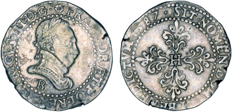 HENRI III (1574-1589)
1/2 franc au col plat
1587 B - TTB 35 (TTB)



D 113...