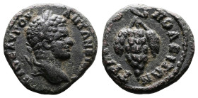 Thrace, Trajanopolis, Caracalla 198-217 AD. AE (15 mm, 2,83 g.). AVT K M AVP CE ANTΩNEINOC, laureate head of Caracalla right. Rev. TPAIANOΠOΛEITΩN, bu...