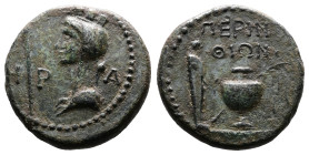 Thrace, Perinthos. Time of Nero, 54-68 AD. AE (18 mm, 4,59 g.). H-P-A Turreted, veiled and draped bust of Hera to left; scepter in the left field. Rev...