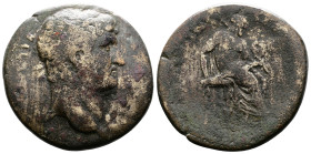 Ionia, Smyrna, Hadrian, 117-138 AD. AE (35 mm, 22,19 g.). Marcus Antonius Polemon (Strategos). 134-135 AD. ΑΥΤ ΚΑΙϹ ΤΡΑΙ ΑΔΡΙΑΝΟϹ Laureate head of Had...