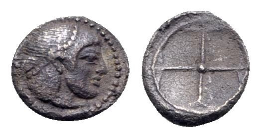 Sicily, Syracuse. Hieron I (478-466 BC). AR Obol (8mm, 0.66g), c. 475-470. Diade...