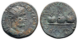 Valerian I (253-260). Galatia, Ancyra. Æ (26mm, 10.47g, 12h). Radiate, draped and cuirassed bust r. R/ Three prize crowns, each containing two palm br...