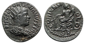 Valerian I (253-260). Lycaonia, Iconium. Æ (23mm, 6.48g, 6h). Radiate, draped and cuirassed bust r. R/ Tyche seated l., holding rudder and cornucopia;...