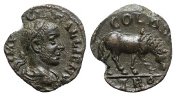 Gallienus (253-268). Troas, Alexandria. Æ (20mm, 4.91g, 6h). Laureate, draped and cuirassed bust r. R/ Horse grazing r. Bellinger A451; SNG Copenhagen...