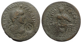 Gallienus (253-268). Pamphylia, Side. Æ (30mm, 15.73g, 12h). Laureate, drpaed and cuirassed bust r.; c/m: E. R/ Tyche seated l. SNG BnF 906-8; for c/m...