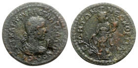 Gallienus (253-268). Pamphylia, Side. Æ 10 Assaria (30mm, 16.42g, 12h). Laureate, draped and cuirassed bust r. R/ Tyche standing l., holding rudder an...