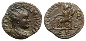 Gallienus (253-268). Lycaonia, Iconium. Æ (23mm, 5.27g, 6h). Radiate, draped and cuirassed bust r. R/ Tyche seated l., holding rudder and cornucopia; ...