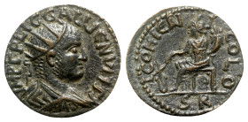 Gallienus (253-268). Lycaonia, Iconium. Æ (23mm, 6.35g, 6h). Radiate, draped and cuirassed bust r. R/ Tyche seated l., holding rudder and cornucopia; ...