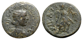 Salonina (Augusta, 254-268). Bithynia, Nicaea. Æ (21mm, 4.26g, 12h). Diademed and draped bust r. R/ Victory advancing r., holding wreath and palm. RG ...