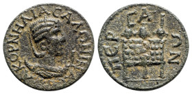 Salonina (Augusta, 254-268). Pamphylia, Perge. Æ 10 Assaria (30mm, 14.12g, 12h). Draped bust r., wearing stephane and set upon crescent. R/ Large ches...