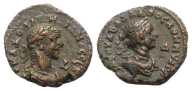Aurelian and Vaballathus (270-275). Egypt, Alexandria. BI Tetradrachm (21mm, 7.93g, 11h), year 1 of Aurelian and 4 of Vaballathus (AD 270/1). Laureate...
