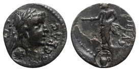 Uncertain Emperor. Caria, Euippe. Æ (18mm, 4.32g, 12h). CЄBACTOC, Laureate head r.; c/m: head(?) within circular punch. R/ ЄVIΠ[ΠЄΩN], Figure standing...