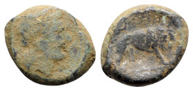 Anonymous, Southern Italy, c. 260 BC. Æ (22mm, 9.89g, 6h). Female head r., with ribbon in hair. R/ Lion r.; [ROMANO] in exergue. Crawford 16/1a; HNIta...
