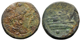 Anonymous, Rome, 217-215 BC. Æ Sextans (30mm, 20.04g, 9h). Head of Mercury r., wearing winged petasus. R/ Prow r. Crawford 38/5; RBW 96-7. Roughness, ...