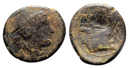 Anonymous, Rome, 217-215 BC. Æ Semuncia (23mm, 6.50g, 3h). Head of Mercury r., wearing winged petasus. R/ Prow r. Crawford 38/7; RBW 100. VF