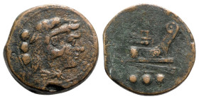 Anonymous, Rome, 215-212 BC. Æ Quadrans (29mm, 16.29g, 6h). Head of Hercules r., wearing lion skin. R/ Prow of galley r. Crawford 41/8b; RBW 131-2. VF...