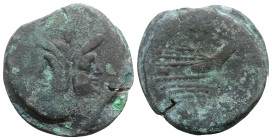 Anonymous, Rome, after 211 BC. Æ As (36mm, 35.59g, 1h). Laureate head of Janus. R/ Prow of galley r. Crawford 56/2; RBW 200-2. Green patina, near VF
