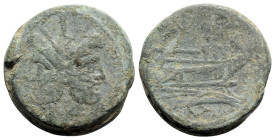Anonymous, Rome, after 211 BC. Æ As (36mm, 42.98g, 5h). Laureate head of Janus. R/ Prow of galley r. Crawford 56/2; RBW 200-2. Near VF
