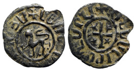 Cilician Armenia, Levon II (1270-1289). Æ Kardez (26mm, 2.77g, 8h). Lion standing l. R/ Cross; star in each quarter. Bedoukian 1544. Good VF