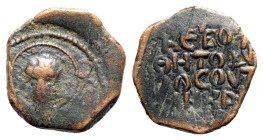 Crusaders, Antioch. Tancred (Regent, 1101-03, 1104-12). Æ Follis (20mm, 4.83g, 12h). Nimbate facing bust of St. Peter, holding cruciform sceptre. R/ L...