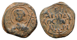 Crusaders, Antioch. Tancred (Regent, 1101-03, 1104-12). Æ Follis (21mm, 3.75g, 6h). Nimbate facing bust of St. Peter, holding cruciform sceptre. R/ Le...