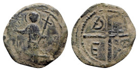 Crusaders, Antioch. Tancred (Regent, 1101-03, 1104-12). Æ Follis (21mm, 3.13g, 3h). St. Peter standing facing, raising hand and holding cross-tipped s...
