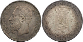 Europäische Münzen und Medaillen, Belgien / Belgium. Leopold II. (1865-1909). 5 Francs 1873. Silber. 24,85 g. KM 24. Fast Vorzüglich