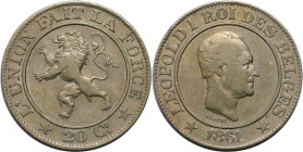 Europäische Münzen und Medaillen, Belgien / Belgium. Leopold I. 20 Centimes 1861. Kupfer-Nickel. KM 20. Fast Vorzüglich