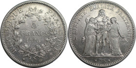 Europäische Münzen und Medaillen, Frankreich / France. Herkulesgruppe. 5 Francs 1876 A. Silber. KM 820.1. Sehr schön. Patina