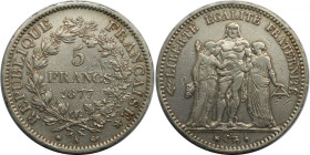 Europäische Münzen und Medaillen, Frankreich / France. Herkulesgruppe. 5 Francs 1877 A. Silber. KM 820.1. Fast Vorzüglich