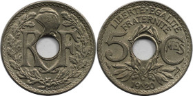 Europäische Münzen und Medaillen, Frankreich / France. Dritte Republik (1870-1940). 5 Centimes 1920. Kupfer-Nickel. KM 875. Vorzüglich