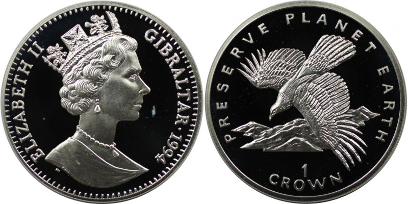 Europäische Münzen und Medaillen, Gibraltar. Spanischer Adler. 1 Crown 1994. 28,...