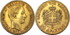 Europäische Münzen und Medaillen, Griechenland / Greece. Georg I. (1863-1913). 20 Drachmen 1876 A, Paris. Gold. 6,44 g. KM 49, Fr. 15, Divo 46. Sehr s...