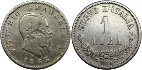 Europäische Münzen und Medaillen, Italien / ItaIy. Vittorio Emanuele II. (1861-1878). 1 Lira 1863 M BN. Silber. KM 15.1. Sehr Schön